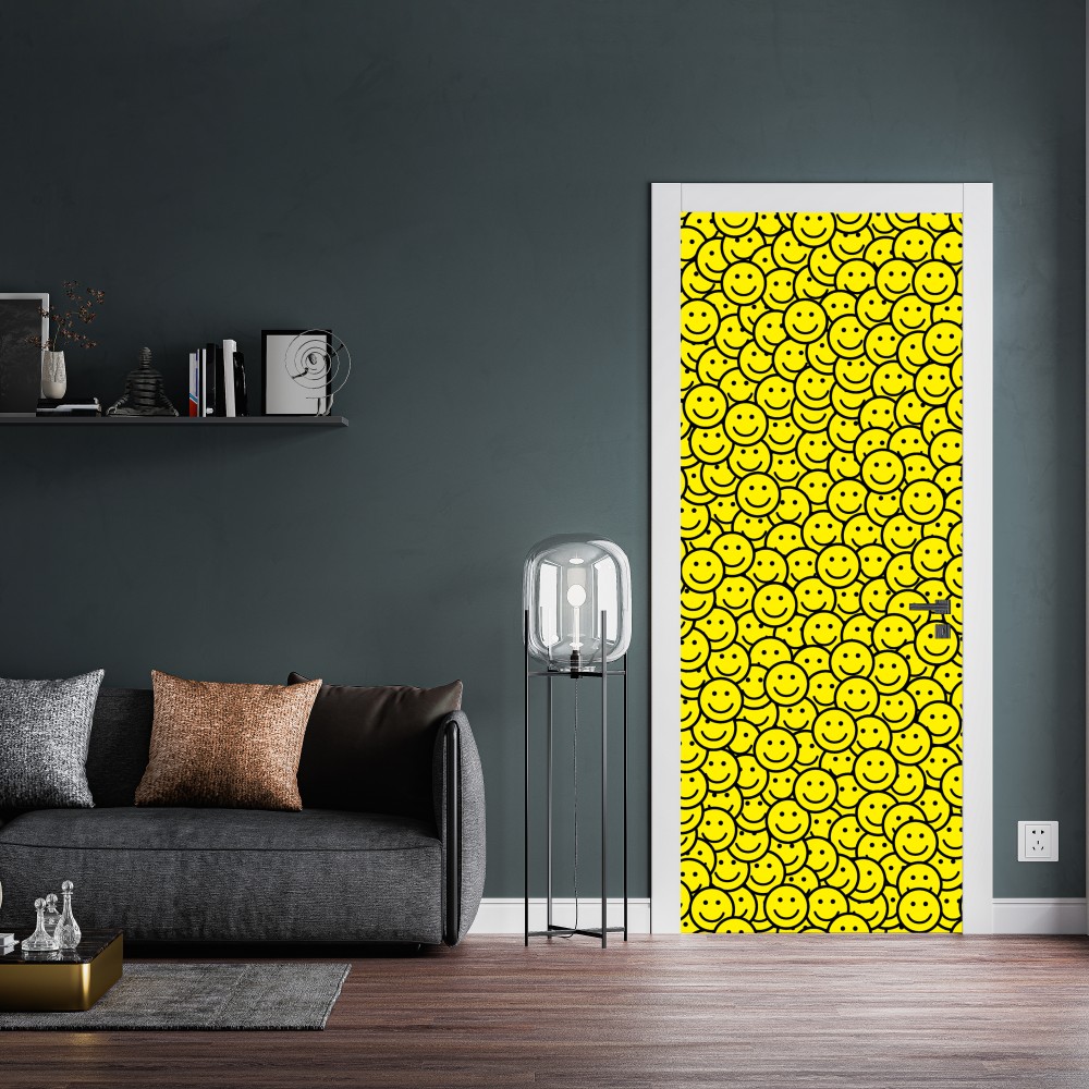 Naklejka na drzwi wzór z uśmiechniętymi buźkami – Wallissimo® Naklejka na drzwi wzór z uśmiechniętymi buźkami – Wallissimo®