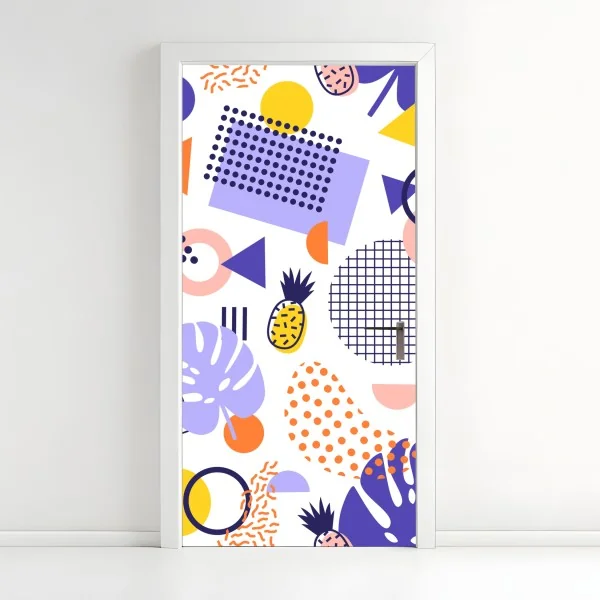 Naklejka na drzwi zabawny tropikalny wzór geometryczny