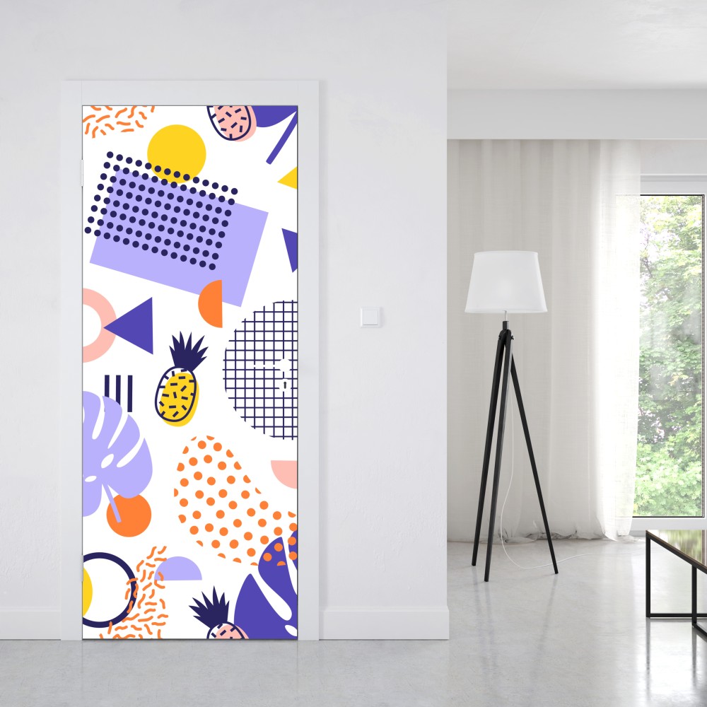 Naklejka na drzwi zabawny tropikalny wzór geometryczny – Wallissimo® Naklejka na drzwi zabawny tropikalny wzór geometryczny – Wallissimo®