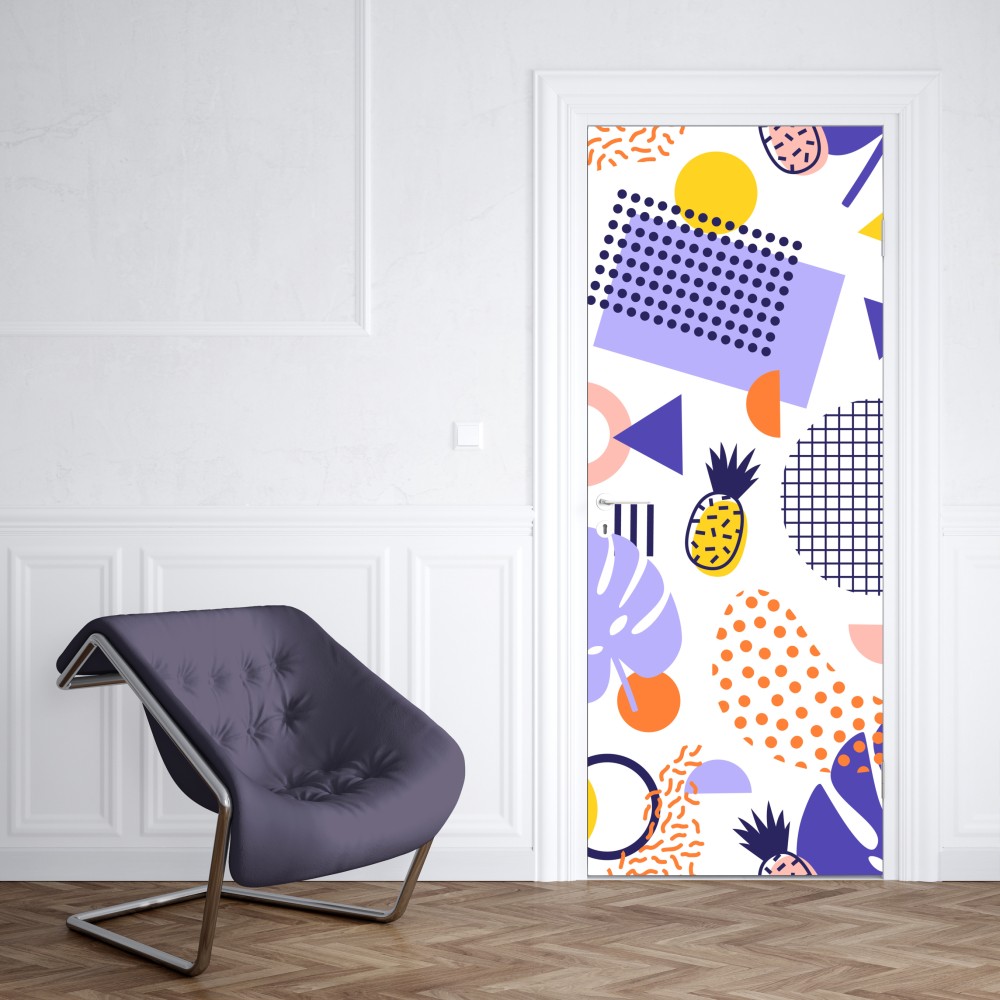 Naklejka na drzwi zabawny tropikalny wzór geometryczny – Wallissimo® Naklejka na drzwi zabawny tropikalny wzór geometryczny – Wallissimo®