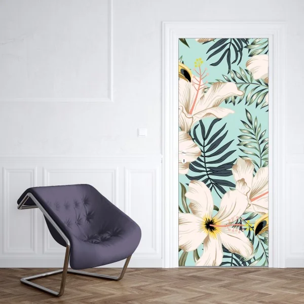 Naklejka na drzwi tropikalny wzór z tukanem i kwiatami – Wallissimo® Naklejka na drzwi tropikalny wzór z tukanem i kwiatami – Wallissimo®