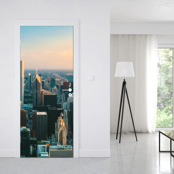 Naklejka na drzwi Chicago panorama miasta o zachodzie słońca – Wallissimo® Naklejka na drzwi Chicago panorama miasta o zachodzie słońca – Wallissimo®