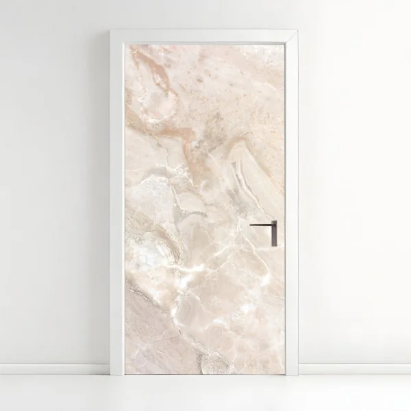 Naklejka na drzwi beżowa tekstura marmuru