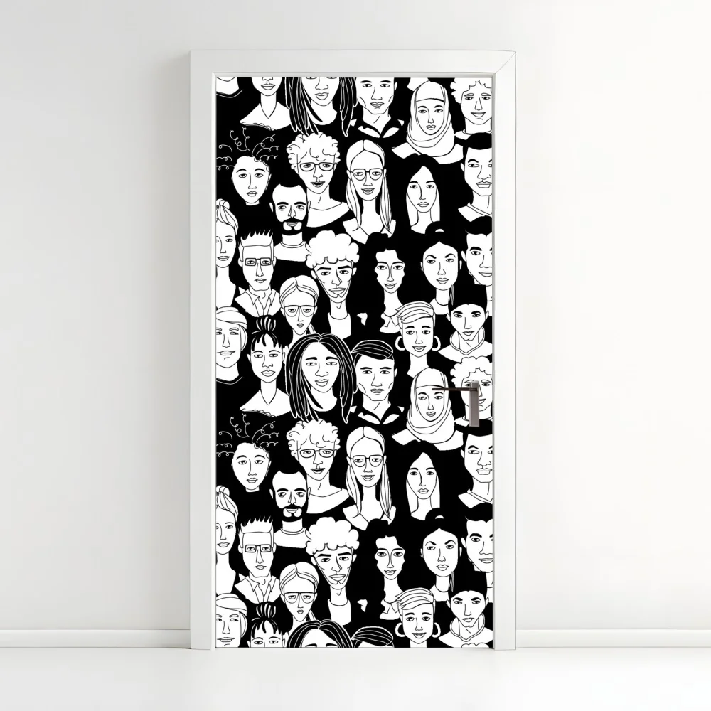 Naklejka na drzwi wzór z różnorodnymi twarzami – Wallissimo® Naklejka na drzwi wzór z różnorodnymi twarzami – Wallissimo®