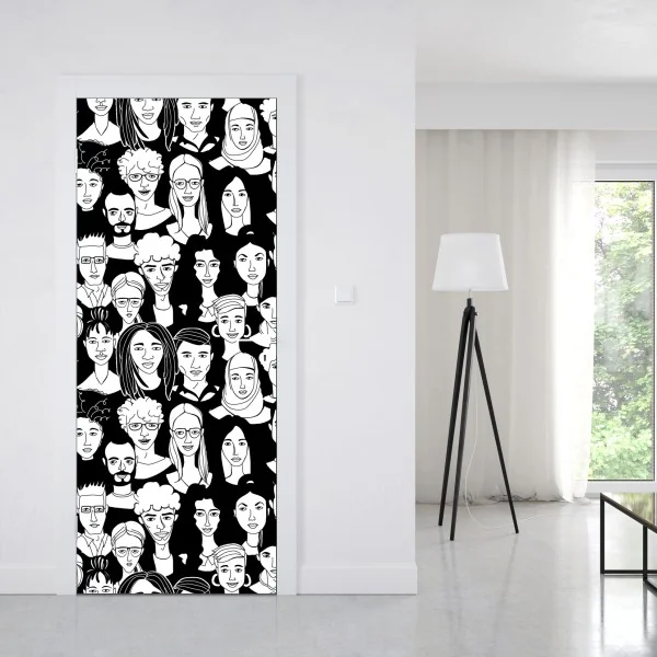Naklejka na drzwi wzór z różnorodnymi twarzami – Wallissimo® Naklejka na drzwi wzór z różnorodnymi twarzami – Wallissimo®