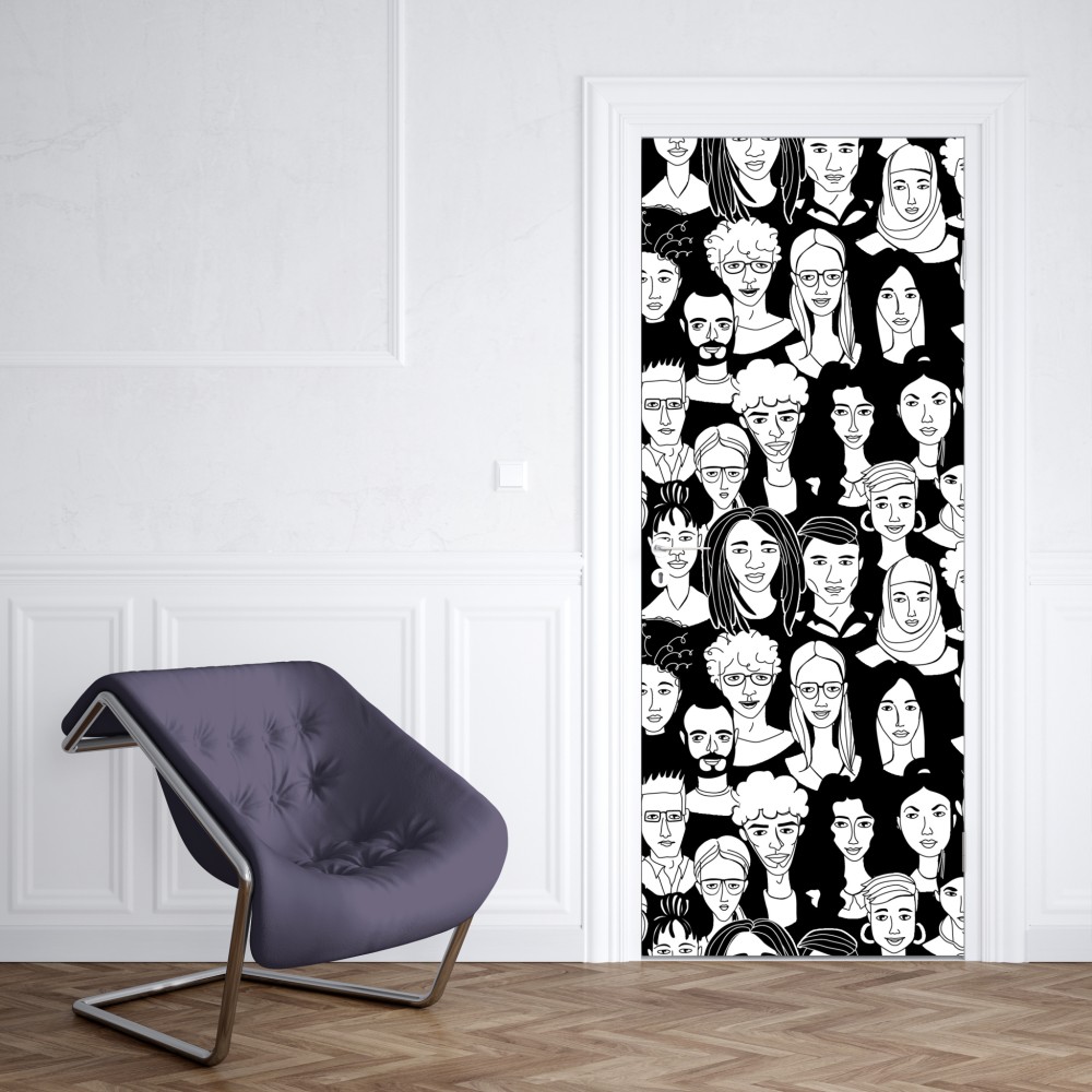 Naklejka na drzwi wzór z różnorodnymi twarzami – Wallissimo® Naklejka na drzwi wzór z różnorodnymi twarzami – Wallissimo®