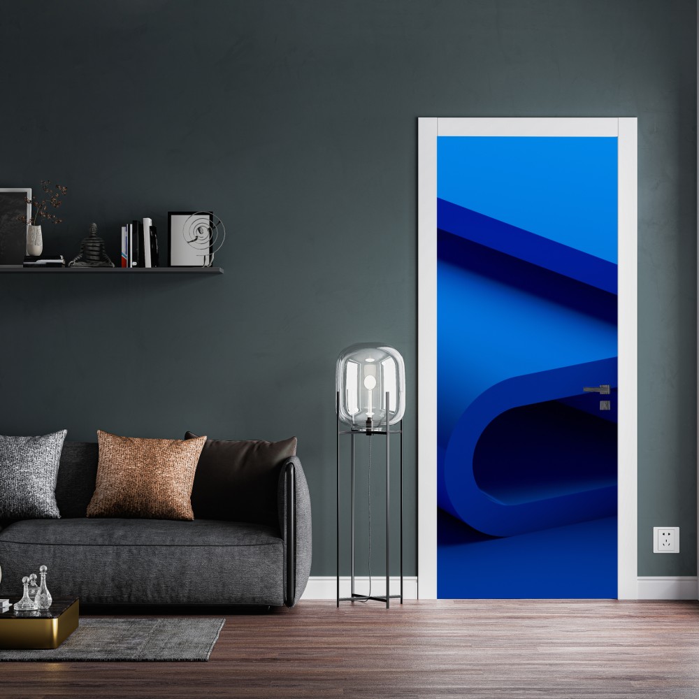 Naklejka na drzwi minimalna niebieska wstęga geometryczna – Wallissimo® Naklejka na drzwi minimalna niebieska wstęga geometryczna – Wallissimo®