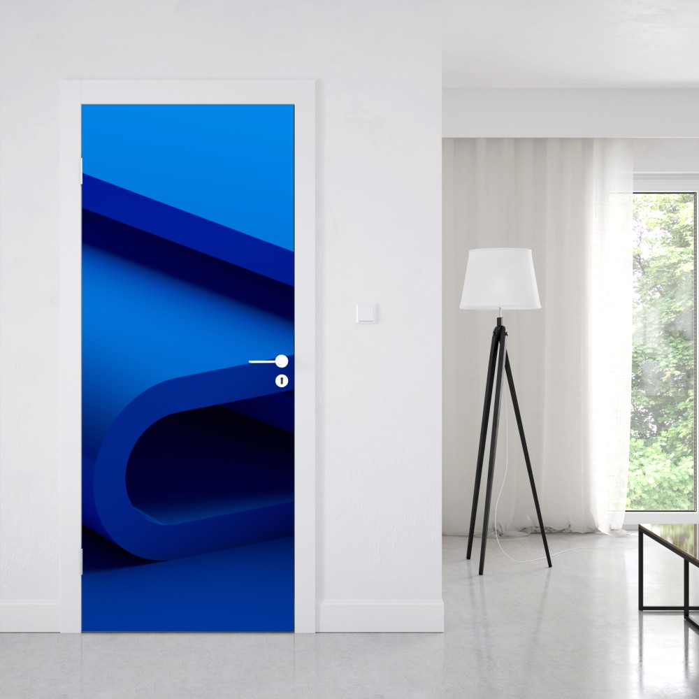 Naklejka na drzwi minimalna niebieska wstęga geometryczna – Wallissimo® Naklejka na drzwi minimalna niebieska wstęga geometryczna – Wallissimo®