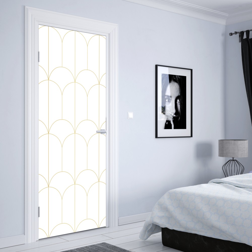 Naklejka na drzwi złoty art deco łukowy wzór – Wallissimo® Naklejka na drzwi złoty art deco łukowy wzór – Wallissimo®