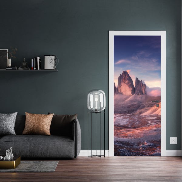 Naklejka na drzwi wschód słońca nad szczytami Dolomitów – Wallissimo® Naklejka na drzwi wschód słońca nad szczytami Dolomitów – Wallissimo®
