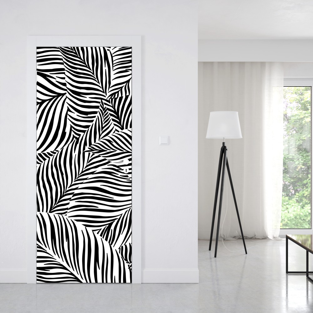Naklejka na drzwi monochromatyczny wzór tropikalnych liści – Wallissimo® Naklejka na drzwi monochromatyczny wzór tropikalnych liści – Wallissimo®