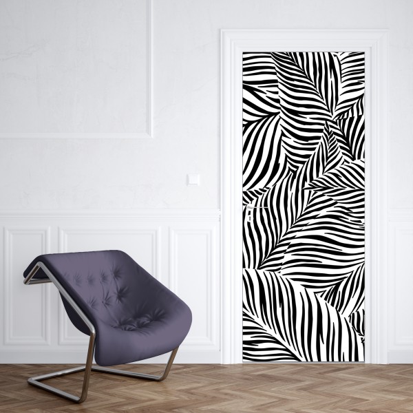 Naklejka na drzwi monochromatyczny wzór tropikalnych liści – Wallissimo® Naklejka na drzwi monochromatyczny wzór tropikalnych liści – Wallissimo®