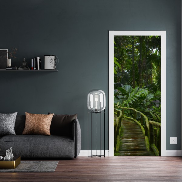 Naklejka na drzwi złoty wzór liści na białym tle – Wallissimo®