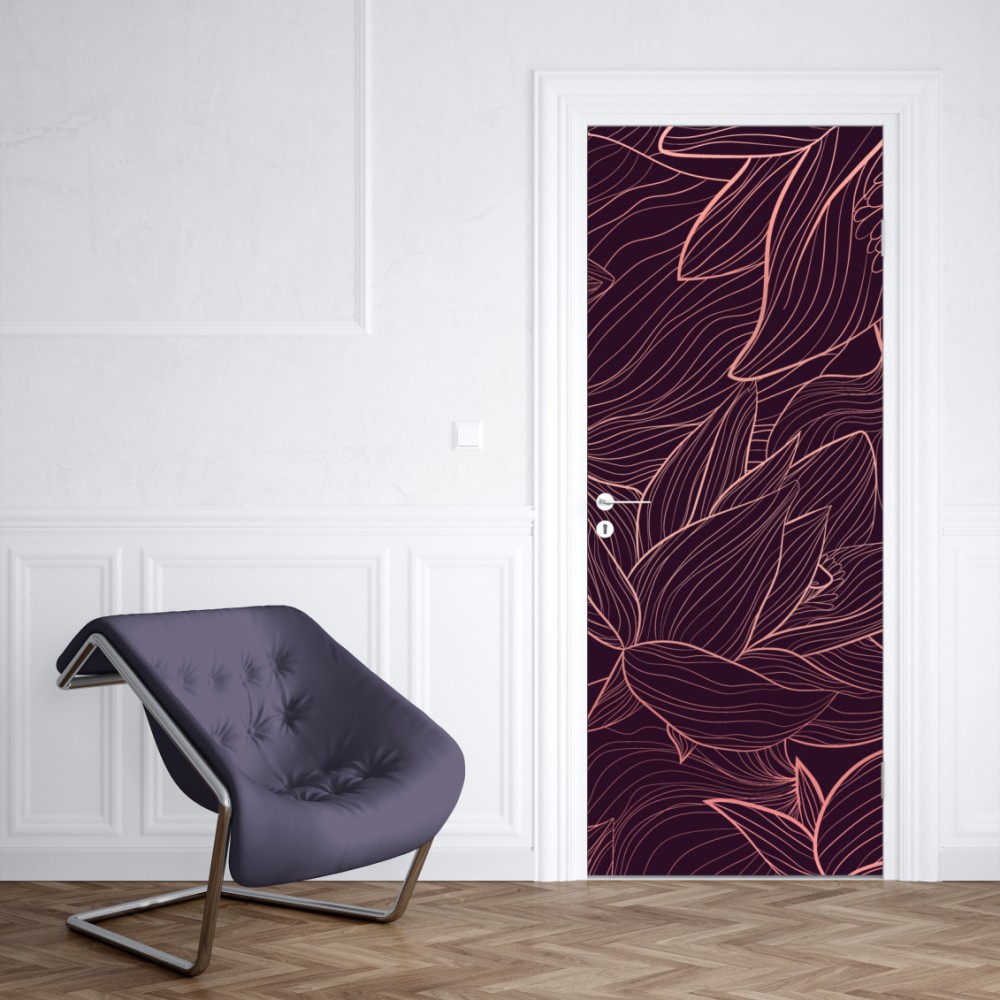 Naklejka na drzwi elegancki różowy wzór kwiatowy – Wallissimo® Naklejka na drzwi elegancki różowy wzór kwiatowy – Wallissimo®