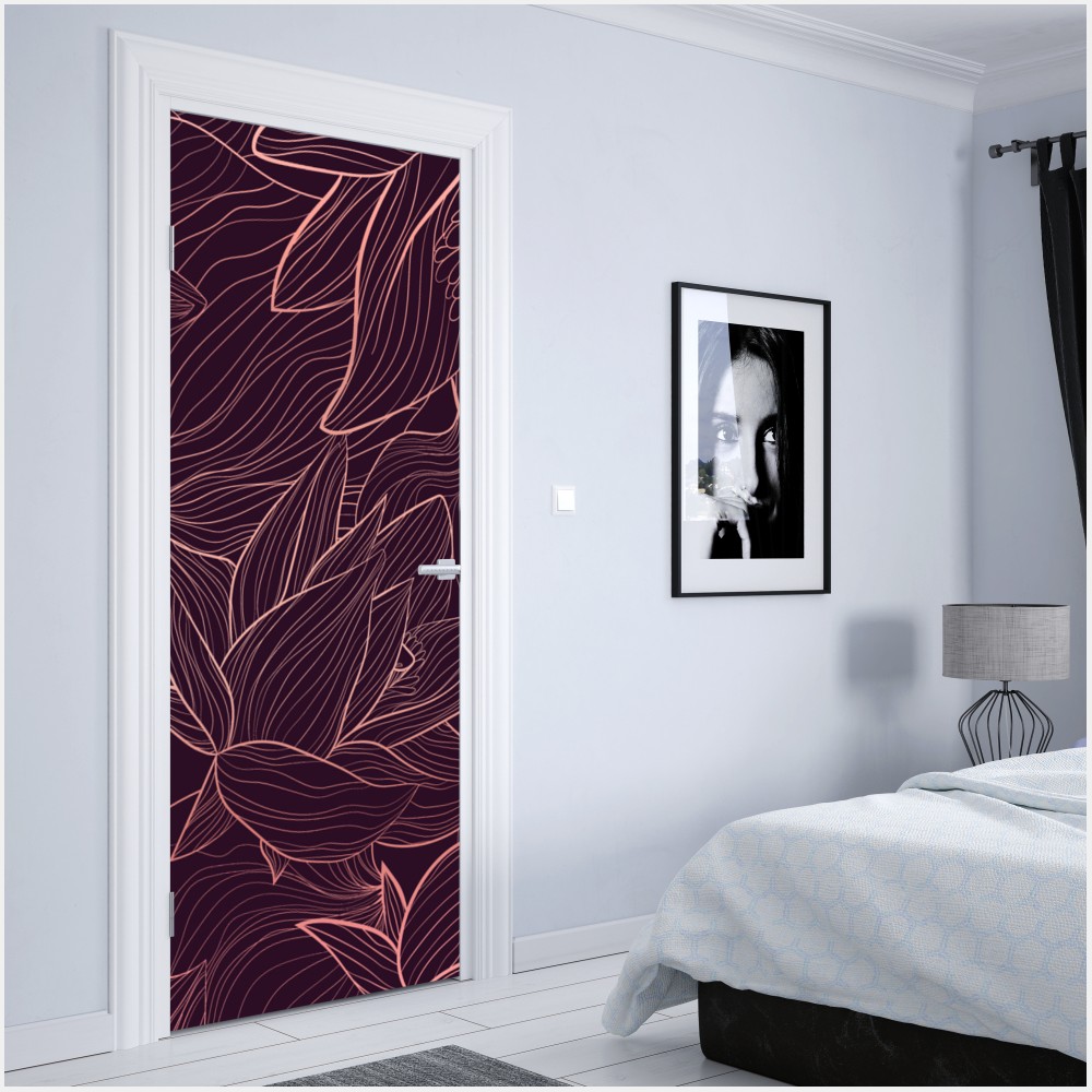 Naklejka na drzwi elegancki różowy wzór kwiatowy – Wallissimo® Naklejka na drzwi elegancki różowy wzór kwiatowy – Wallissimo®