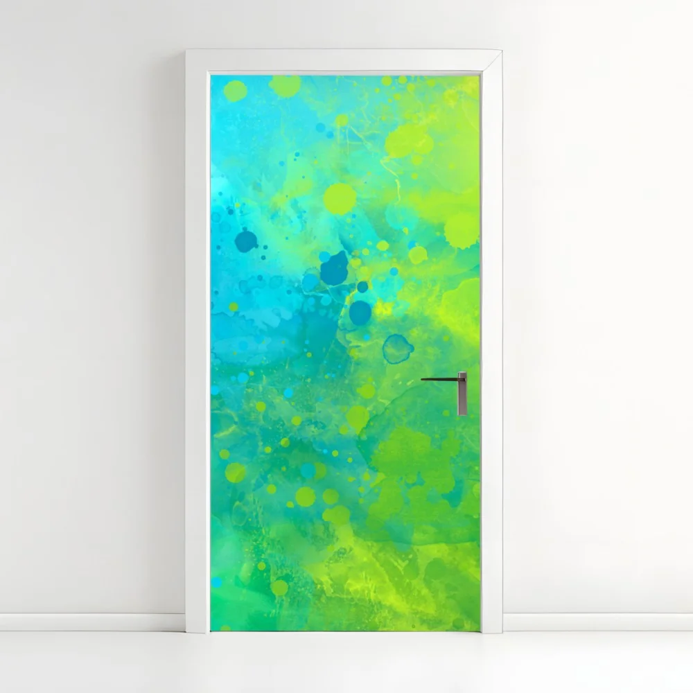 Naklejka na drzwi intensywna turkusowa akwarela z akcentem limonkowym – Wallissimo® Naklejka na drzwi intensywna turkusowa akwarela z akcentem limonkowym – Wallissimo®