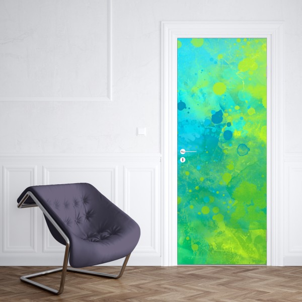 Naklejka na drzwi intensywna turkusowa akwarela z akcentem limonkowym – Wallissimo® Naklejka na drzwi intensywna turkusowa akwarela z akcentem limonkowym – Wallissimo®