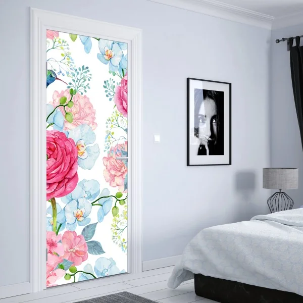 Naklejka na drzwi tropikalne palmy o zachodzie słońca – Wallissimo®