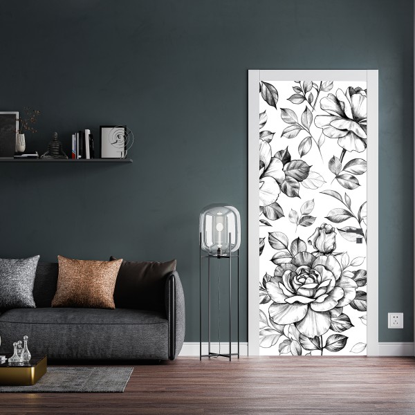 Naklejka na drzwi ręcznie rysowany wzór róż – Wallissimo® Naklejka na drzwi ręcznie rysowany wzór róż – Wallissimo®