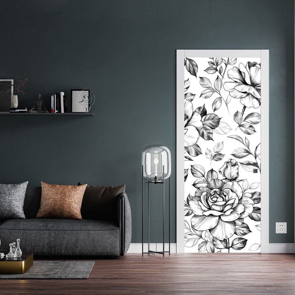 Naklejka na drzwi ręcznie rysowany wzór róż – Wallissimo® Naklejka na drzwi ręcznie rysowany wzór róż – Wallissimo®