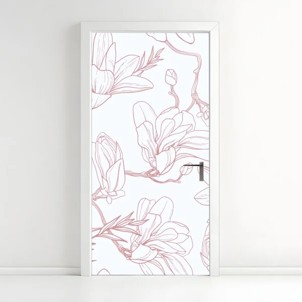 Naklejka na drzwi delikatny wzór magnolii w miękkim różu