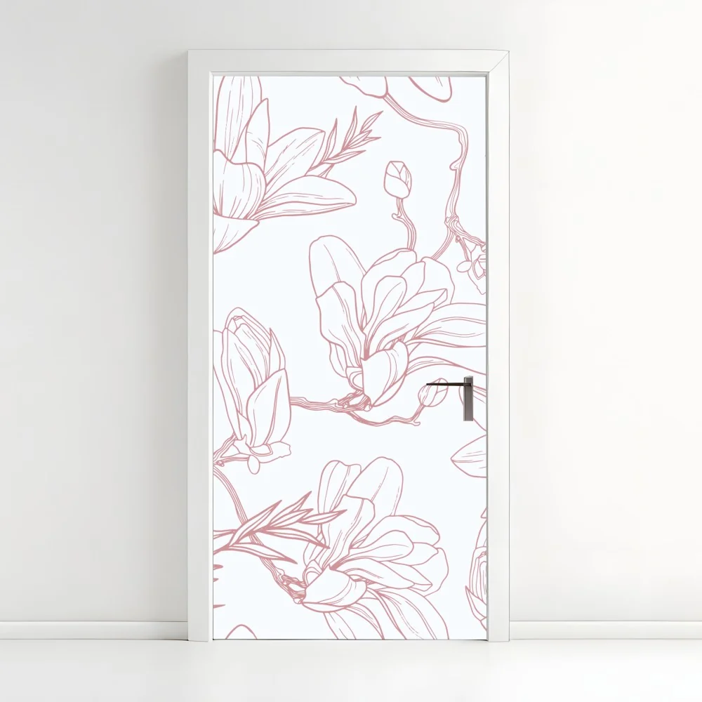 Naklejka na drzwi delikatny wzór magnolii w miękkim różu – Wallissimo® Naklejka na drzwi delikatny wzór magnolii w miękkim różu – Wallissimo®
