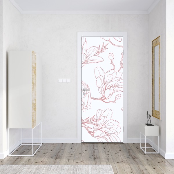 Naklejka na drzwi delikatny wzór magnolii w miękkim różu – Wallissimo® Naklejka na drzwi delikatny wzór magnolii w miękkim różu – Wallissimo®