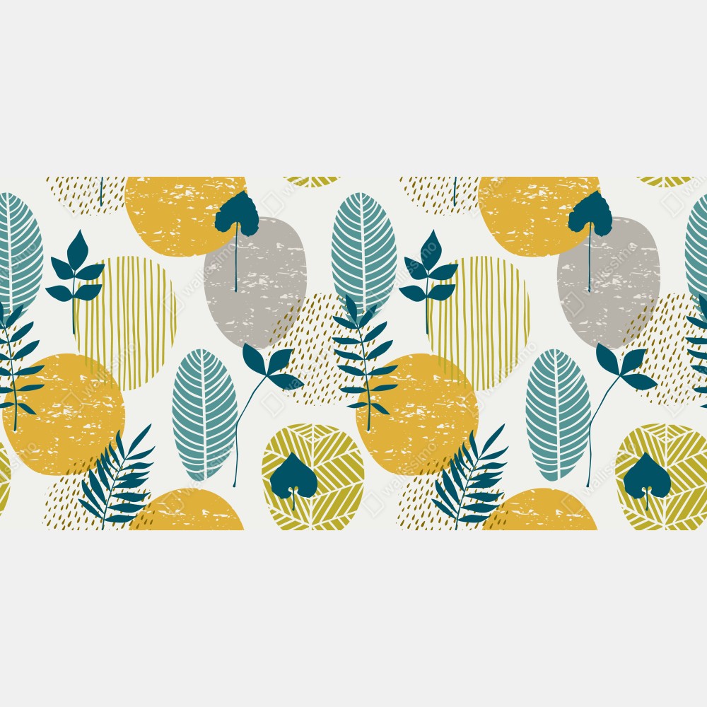 Naklejka na drzwi turkusowo-musztardowy botaniczny wzór – Wallissimo® Naklejka na drzwi turkusowo-musztardowy botaniczny wzór – Wallissimo®