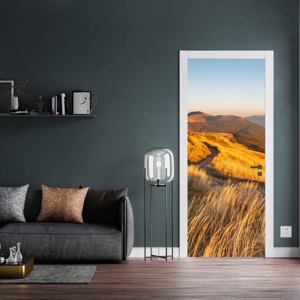 Naklejka na drzwi złota grzęda górska o zachodzie słońca – Wallissimo® Naklejka na drzwi złota grzęda górska o zachodzie słońca – Wallissimo®