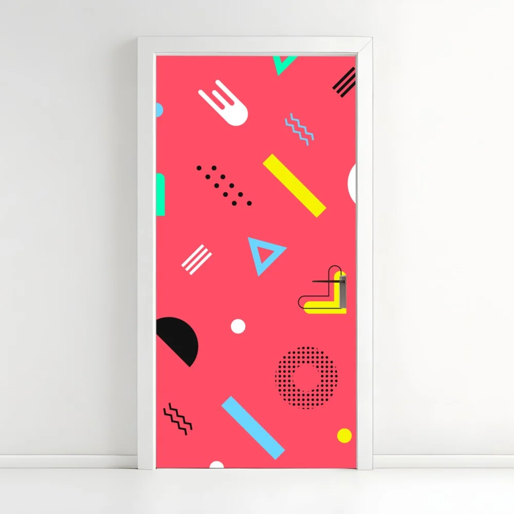 Naklejka na drzwi żywy memphis geometryczny wzór – Wallissimo® Naklejka na drzwi żywy memphis geometryczny wzór – Wallissimo®