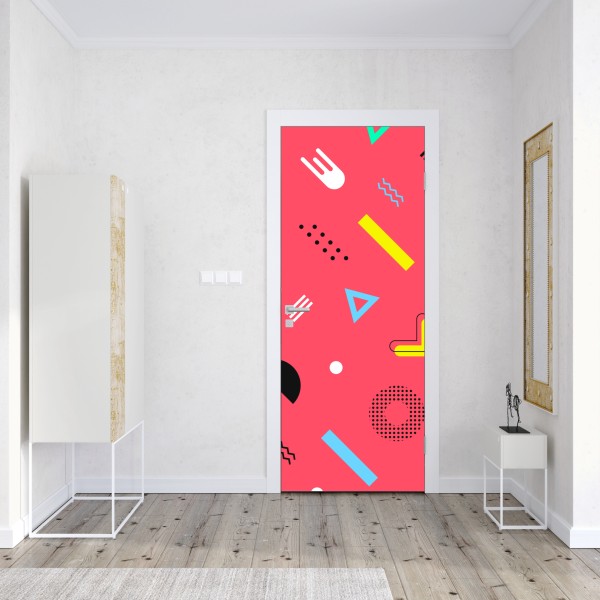 Naklejka na drzwi żywy memphis geometryczny wzór – Wallissimo® Naklejka na drzwi żywy memphis geometryczny wzór – Wallissimo®