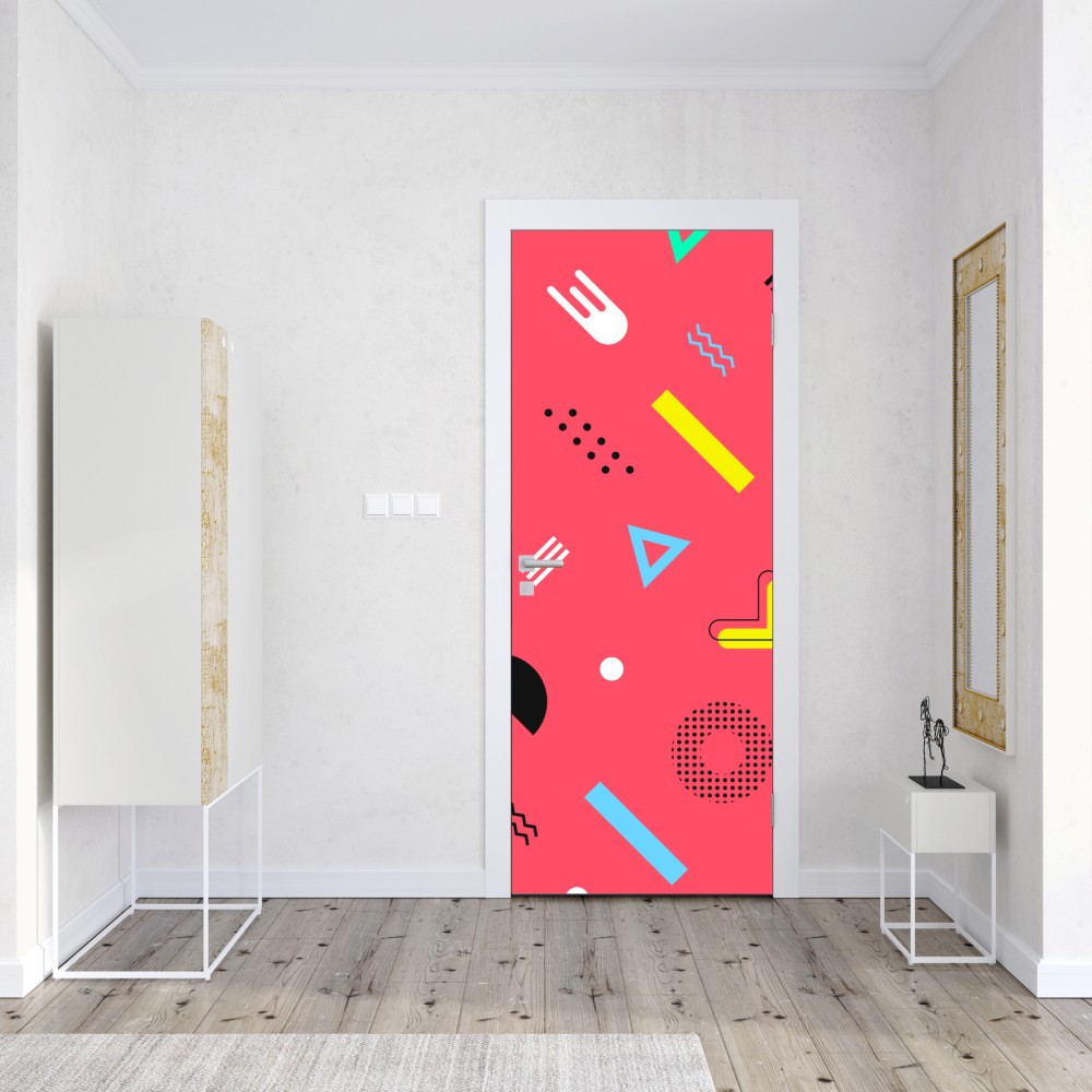 Naklejka na drzwi żywy memphis geometryczny wzór – Wallissimo® Naklejka na drzwi żywy memphis geometryczny wzór – Wallissimo®