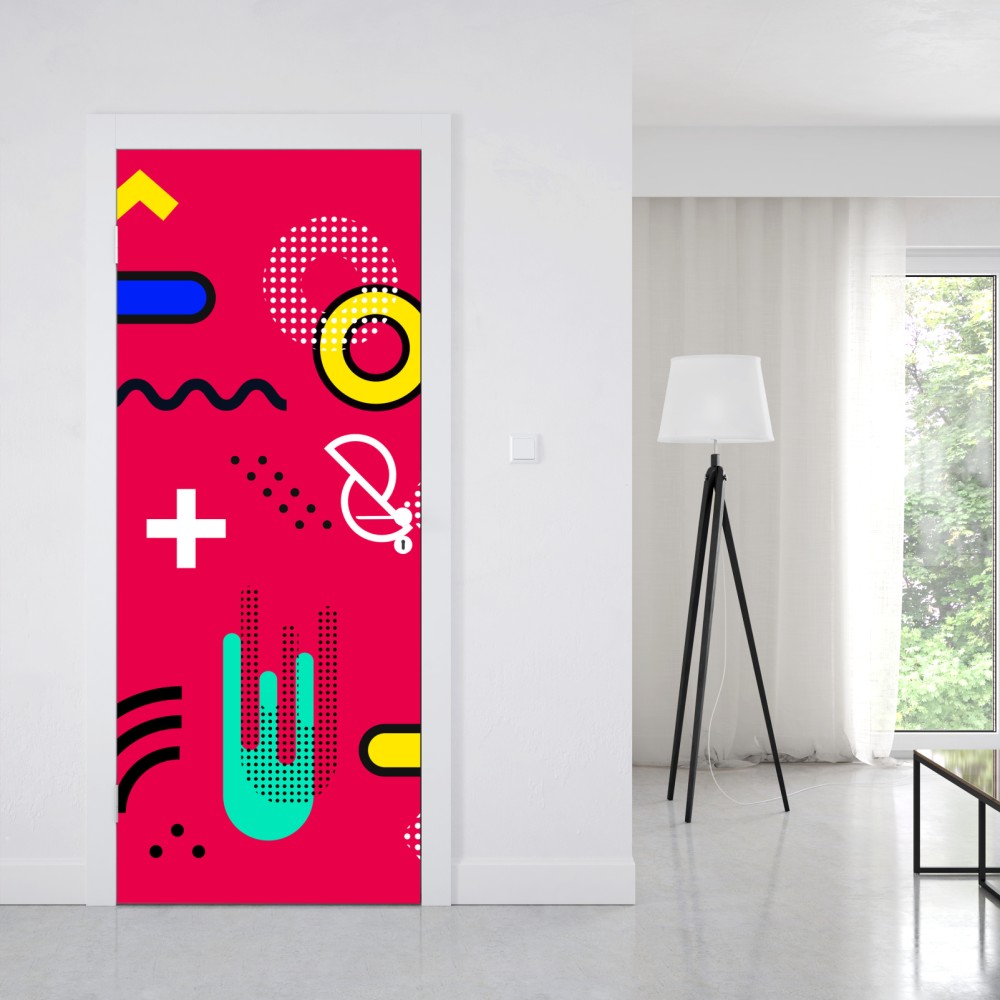 Naklejka na drzwi żywy geometryczny wzór pop – Wallissimo® Naklejka na drzwi żywy geometryczny wzór pop – Wallissimo®