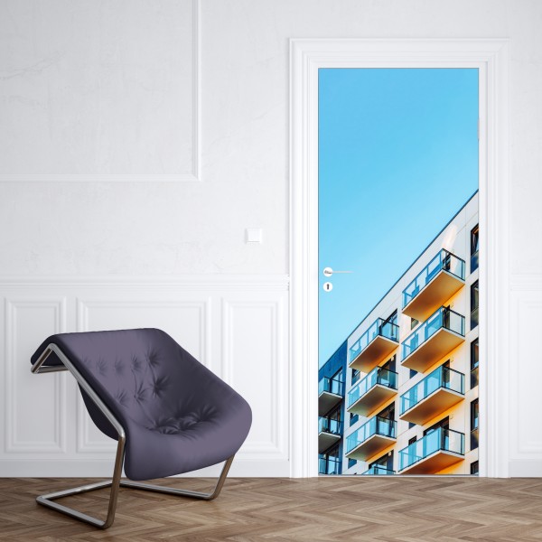 Naklejka na drzwi wodospady spływające po klifach fiordu – Wallissimo®