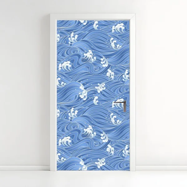 Naklejka na drzwi stylizowany Japoński wzór fal