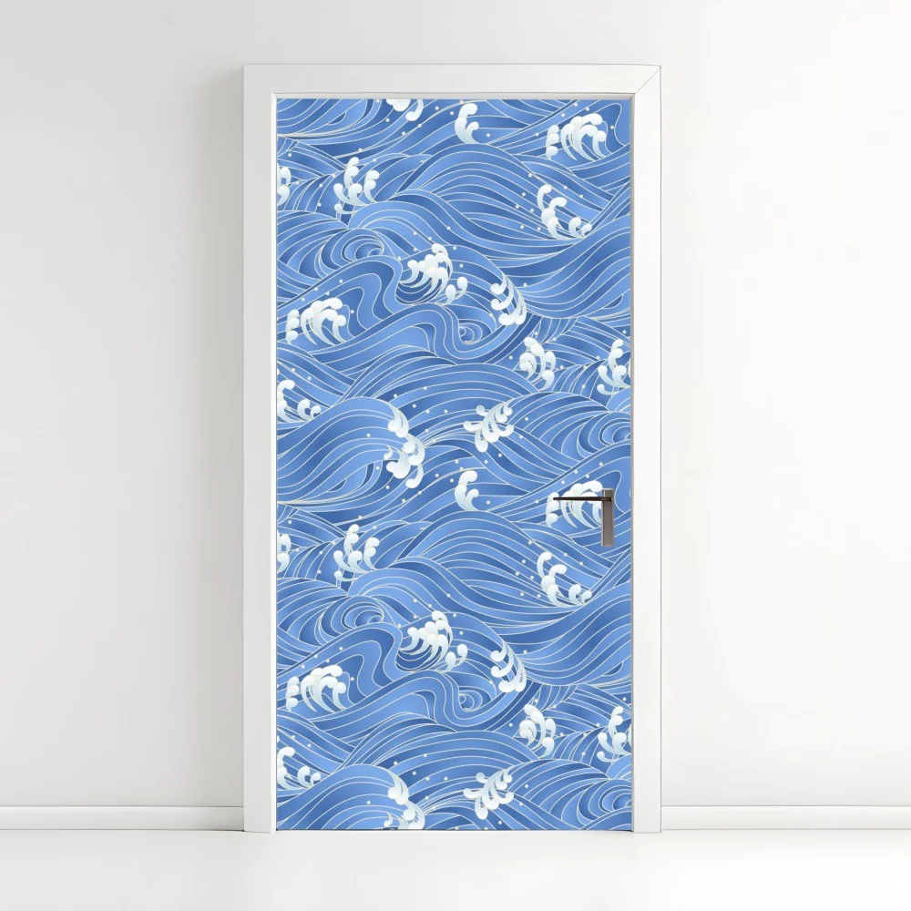 Naklejka na drzwi stylizowany Japoński wzór fal – Wallissimo® Naklejka na drzwi stylizowany Japoński wzór fal – Wallissimo®