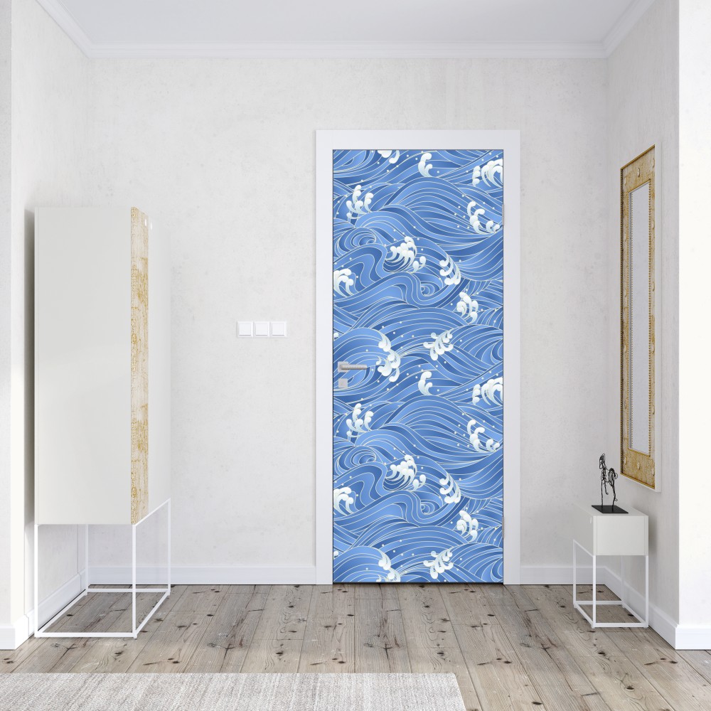 Naklejka na drzwi stylizowany Japoński wzór fal – Wallissimo® Naklejka na drzwi stylizowany Japoński wzór fal – Wallissimo®