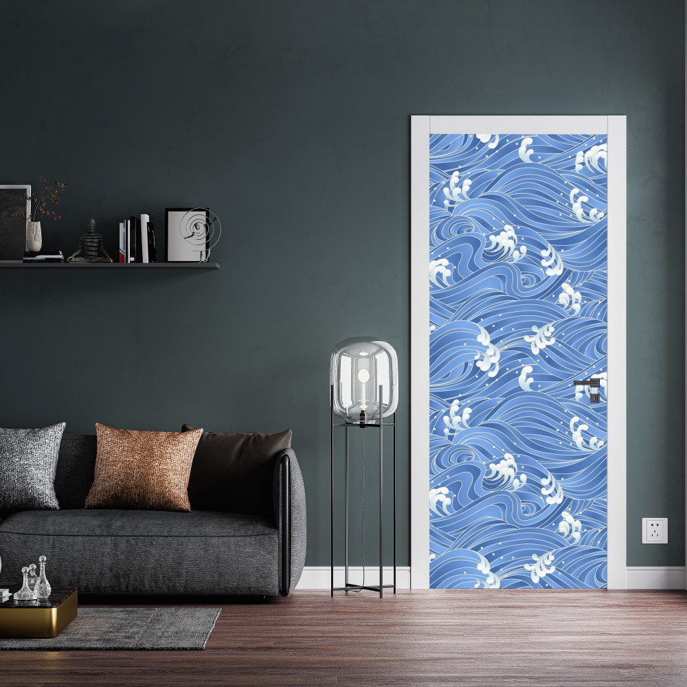 Naklejka na drzwi stylizowany Japoński wzór fal – Wallissimo® Naklejka na drzwi stylizowany Japoński wzór fal – Wallissimo®