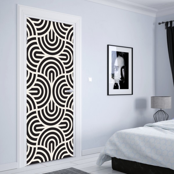 Naklejka na drzwi czarno-biały geometryczny wzór – Wallissimo® Naklejka na drzwi czarno-biały geometryczny wzór – Wallissimo®