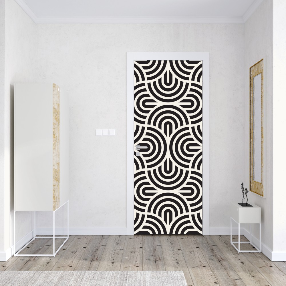Naklejka na drzwi czarno-biały geometryczny wzór – Wallissimo® Naklejka na drzwi czarno-biały geometryczny wzór – Wallissimo®