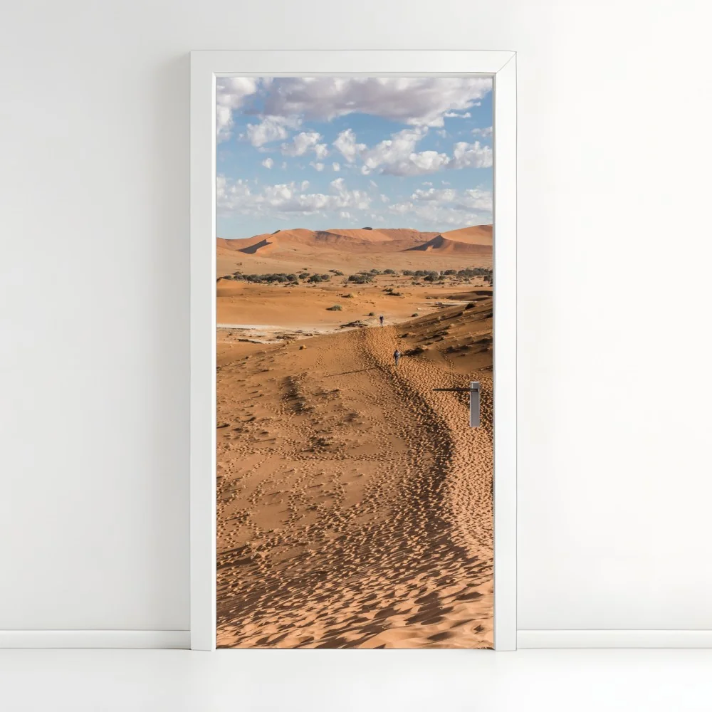 Naklejka na drzwi bezgraniczne wydmy pustyni pod błękitnym niebem – Wallissimo® Naklejka na drzwi bezgraniczne wydmy pustyni pod błękitnym niebem – Wallissimo®