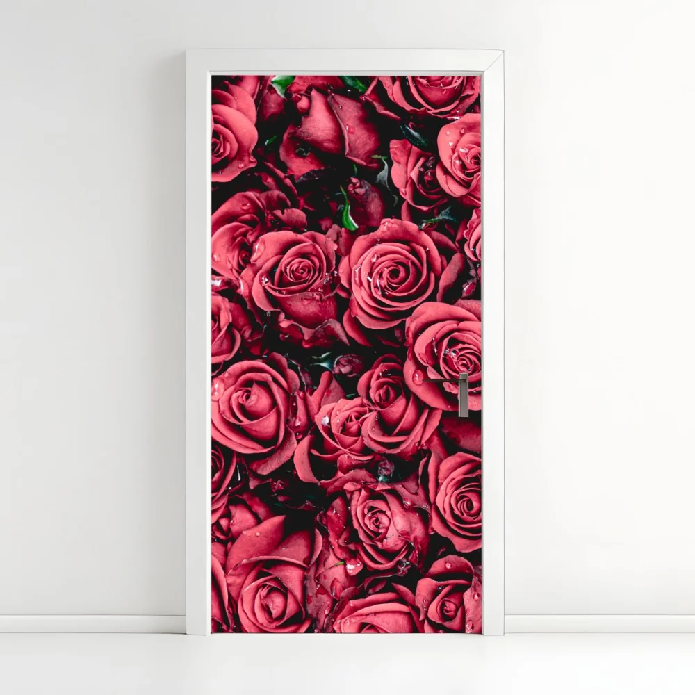 Naklejka na drzwi gęste czerwone róże dekoracja ścienna – Wallissimo® Naklejka na drzwi gęste czerwone róże dekoracja ścienna – Wallissimo®