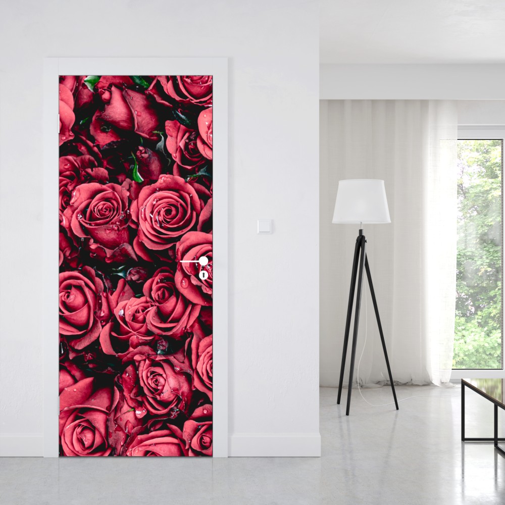 Naklejka na drzwi gęste czerwone róże dekoracja ścienna – Wallissimo® Naklejka na drzwi gęste czerwone róże dekoracja ścienna – Wallissimo®