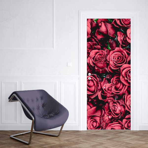 Naklejka na drzwi gęste czerwone róże dekoracja ścienna – Wallissimo® Naklejka na drzwi gęste czerwone róże dekoracja ścienna – Wallissimo®