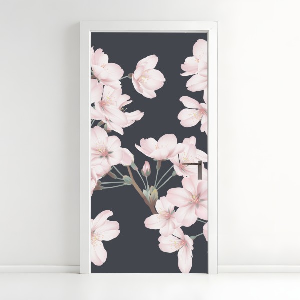 Naklejka na drzwi fioletowy makro kwiat z kroplą rosy – Wallissimo®