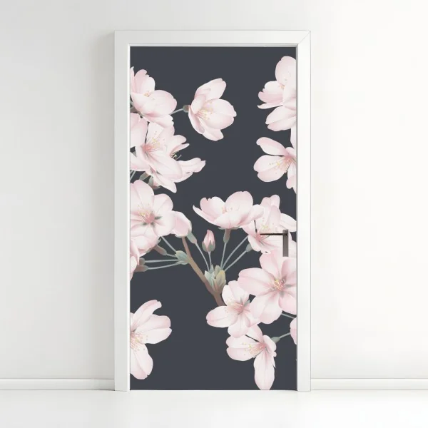 Naklejka na drzwi delikatny wzór kwiatów wiśni