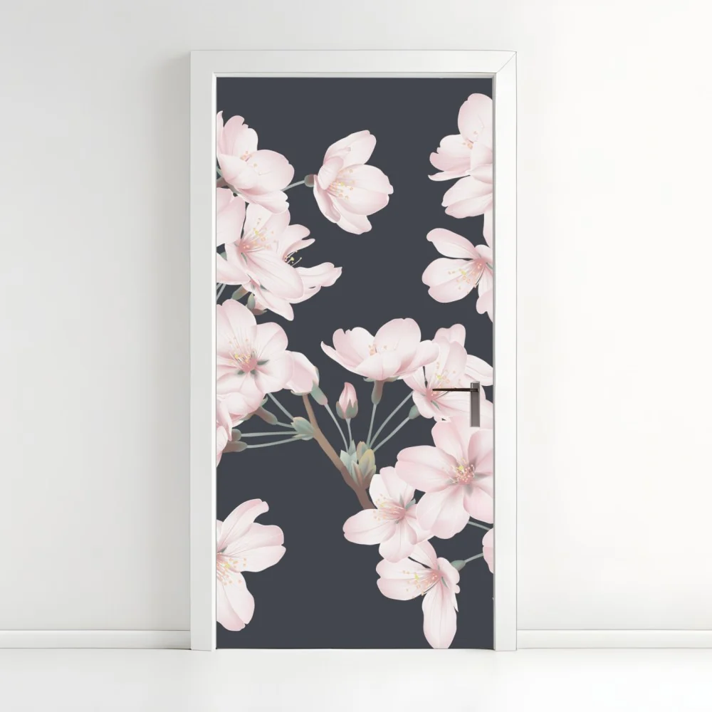 Naklejka na drzwi delikatny wzór kwiatów wiśni – Wallissimo® Naklejka na drzwi delikatny wzór kwiatów wiśni – Wallissimo®