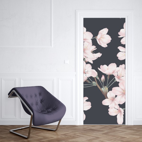 Naklejka na drzwi fioletowy makro kwiat z kroplą rosy – Wallissimo®