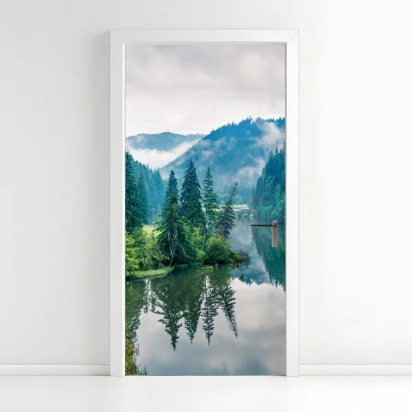 Naklejka na drzwi falisty wzór architektoniczny w odcieniach szarości – Wallissimo®