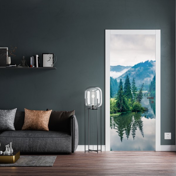 Naklejka na drzwi falisty wzór architektoniczny w odcieniach szarości – Wallissimo®